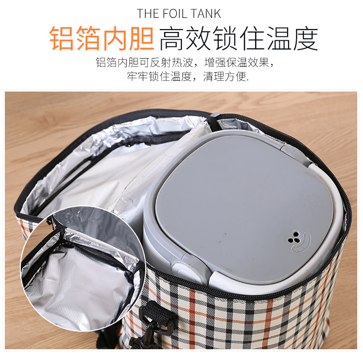 Khóa kéo cách nhiệt lớn đóng gói hộp đựng đồ ăn trưa Túi đựng túi cách nhiệt thùng chống thấm nước cầm tay bằng nhôm dày nam nữ - Hộp cơm điện sưởi ấm hộp cơm giữ nhiệt 3 tầng
