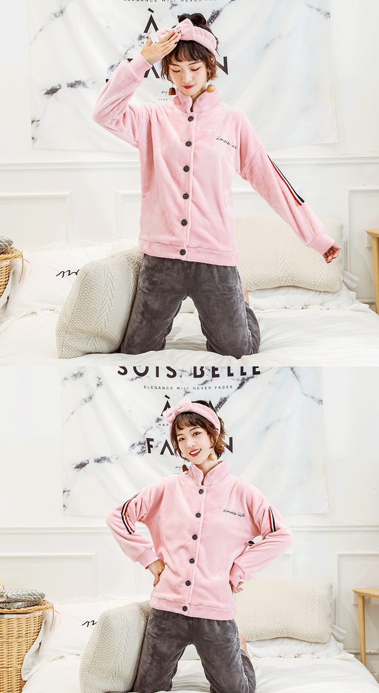 Coral fleece vài bộ đồ ngủ dày nam và nữ flannel mở dài tay phục vụ nhà phù hợp với mùa thu và mùa đông mới thời trang mặc nhà 