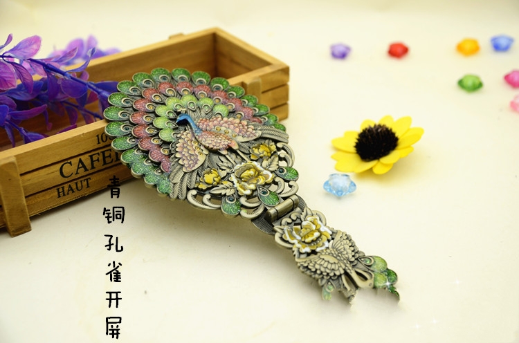 Tây Tạng Nepal handmade con công bằng đồng Gương trang điểm Gương Gương món quà nhỏ tinh xảo - Gương gương treo toàn thân