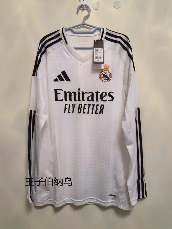 Real Madrid 24-25 Home Long-Sleeve Jersey, with Number 9 Mbappe and Other Names Printed, It3442