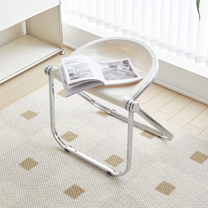 ins transparent folding stool home net red acrylic modern makeup stool Middle dining room stool metal folding chair-Taobao