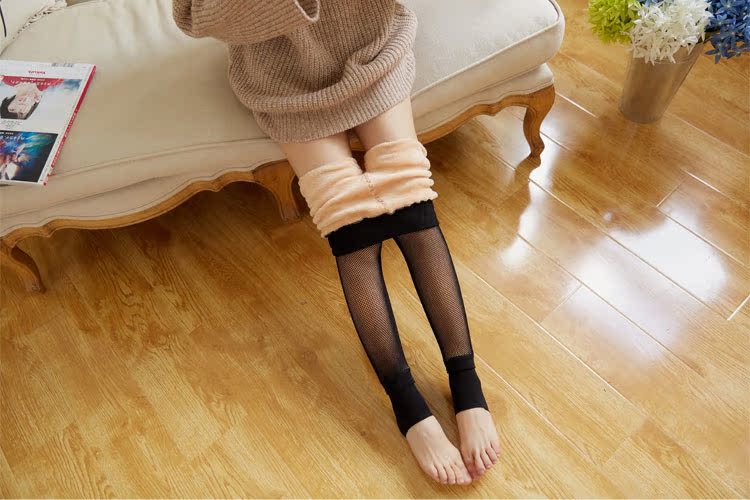 Mùa thu và mùa đông eo cao liền mạch vớ fishnet gợi cảm cộng với nhung dày lưới sợi bước chân giả quần legging thịt phụ nữ quần short vải nữ hàn quốc