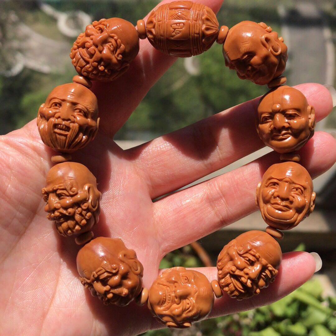 Wenwan Bracelet Men's Olive Core Carved Eighteen Arhats Bracelet Old Oil Kernel Bracelet Men's Bracelet Nangong Kernel Carving - Taobao