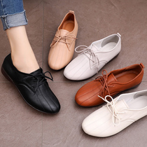 Casual Leather Shoes Womens Flat Heel Soft Bottom Genuine Leather 2022 New Spring Autumn Mom Shoes Children Comfort 100 Hitch Flat-bottomed Women Shoes