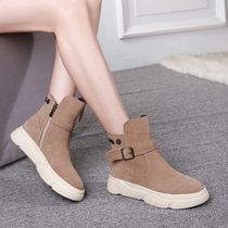 Snow Boots Women Winter 2020 New Flat Bottom Students Women Cotton Boots Women Real Leather Cotton Shoes Thick Bottom Warm Plus Suede Short Boots