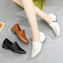 Shoes women 2021 new autumn thick heel single shoes womens real leather shoes fashion deep mouth small leather shoes wild flat womens shoes