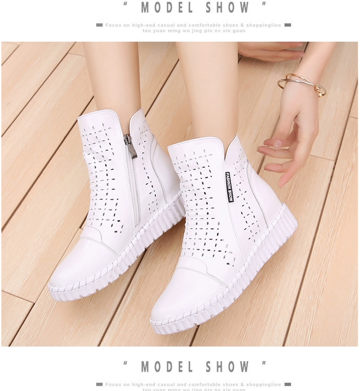 Booties nữ phẳng mùa xuân và mùa hè 2018 new hollow nữ khởi động giản dị dép rỗng da mềm mại dưới giày nữ