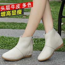 Inside Heightening Short Boots Woman Flat Bottom Spring Autumn Single Boots Winter 2020 New Small Leather Boots Women Boots Slopes Heel Genuine Leather Women Shoes