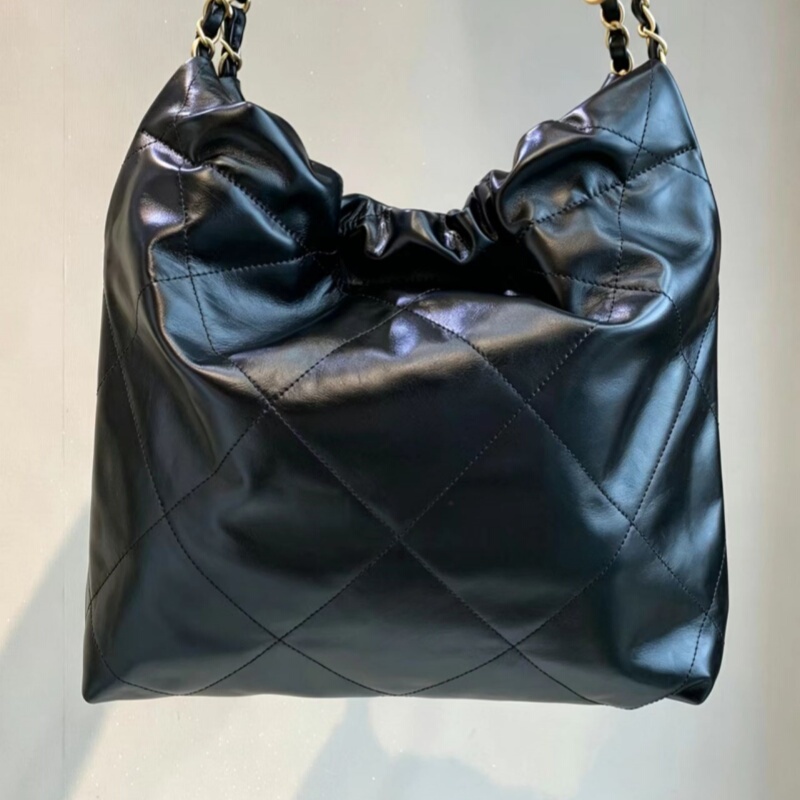 22Bag Garbage Bag Style Mini Black Gold Quilted Large Capacity Genuine Leather Shopping Bag High-End Commuter Women's Bag