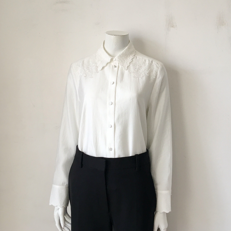 Tang's Store C Brand Standard Fit Lace Patchwork Long-Sleeve Shirt