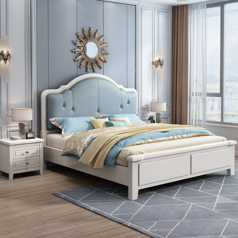 Light extravagant American solid wood bed modern simplicity 2022 New solid wood 1 5 m 1 8 main sleeper white solid wood bed