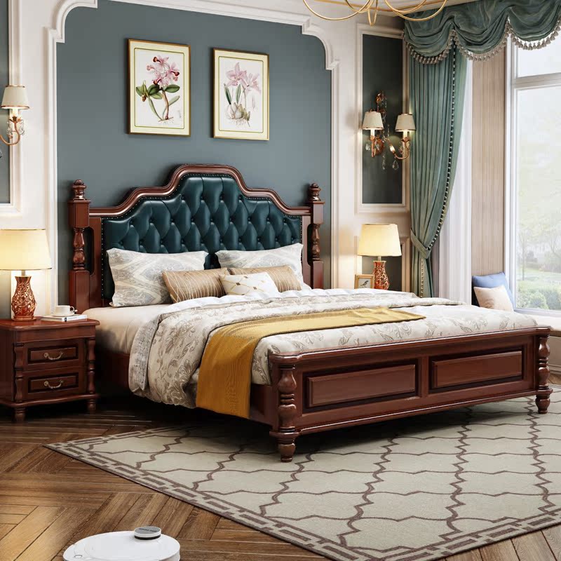 Light Extravagant American Solid Wood Bed Modern Simplicity Soft Leaning on the main bedroom 1 5m1 8 m Double beds Large bed plant Direct sale