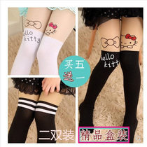 Spring and Autumn girls thin one-piece socks Velvet fake leggings Childrens stitching stockings kt cat pantyhose
