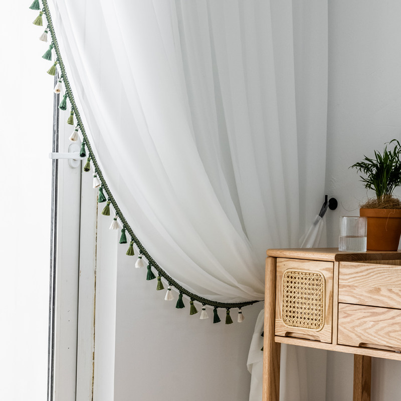 Scraped window curtain window dresser simple Nordic light luxury living room balcony floating white light opaque yarn finished product