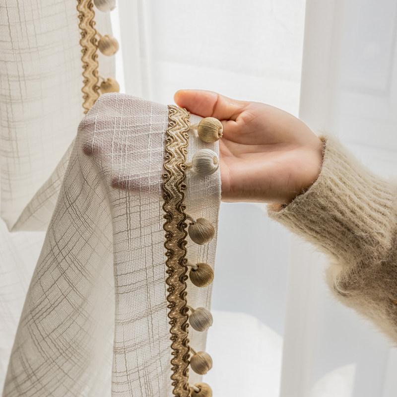 Cotton and linen curtain finished light and impermeable modern light luxury surprise window sheer curtain bedroom bay window living room balcony white gauze