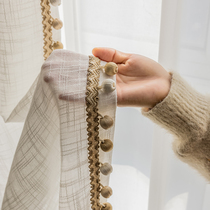 Cotton curtain finished products transparent opaque modern light luxurious window curtain bedroom floating window room balcony white yarn