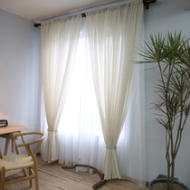 In Nordic style flax cotton soft American rural pure colored window screen curtain finished customization
