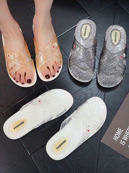 水晶熟胶居家居浴室拖鞋女夏沙滩散步办公室凉拖外穿防滑防臭软底