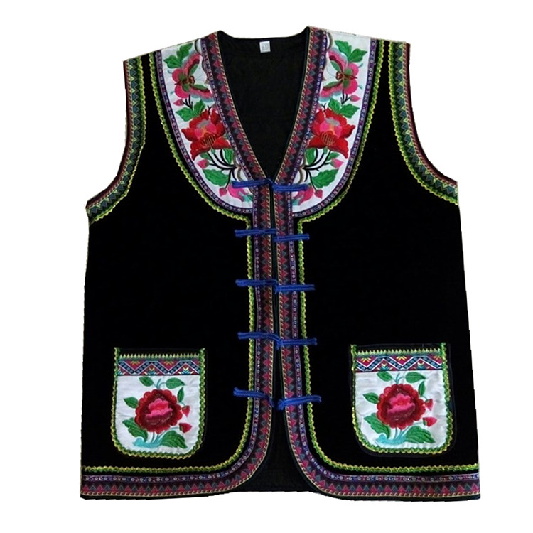 Fine Yi nam thêu vest Đen một bông hoa vest dài Khóa vest quốc gia quần áo đặc biệt đồ bộ nam