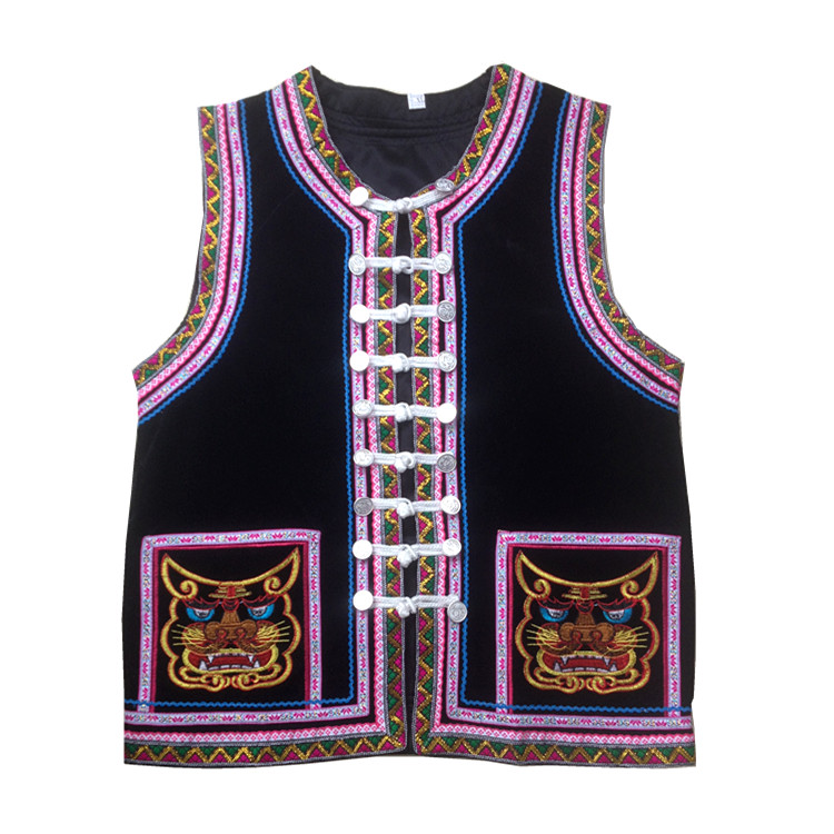 Fine Yi nam thêu vest Đen một bông hoa vest dài Khóa vest quốc gia quần áo đặc biệt đồ bộ nam