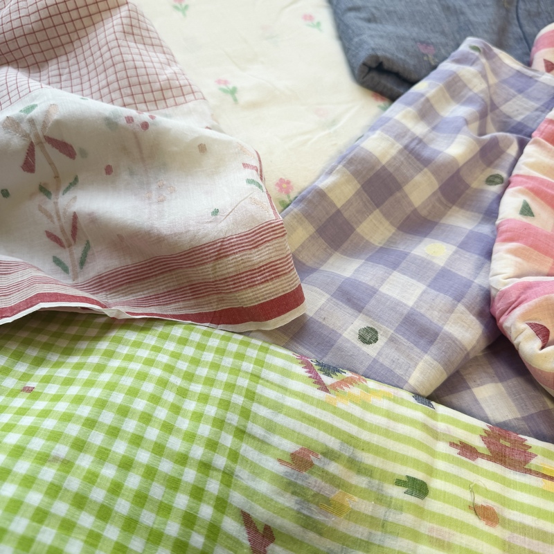 Indian Imported Hand-Woven Jamdani Fabric, Indian Long-Staple Cotton