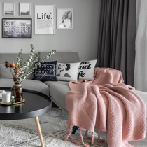  Bed tail towel pink white sand hair blanket blanket bed towel model room American modern simple Nordic ins towel