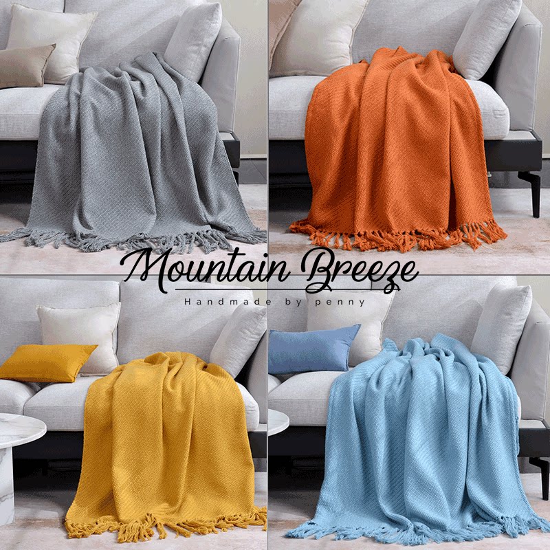 Orange light luxury tassel bed with towel and blanket European-style American sofa with blanket Soft-covered blanket Bed towel yellow blue gray