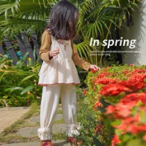  Shi pea girls  top 2021 spring new female baby embroidered strap shirt childrens Korean sleeveless jacket