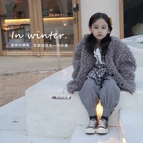  Shi Pea girls  coat childrens 2020 new winter clothes thickened female baby lamb wool Western style warm coat