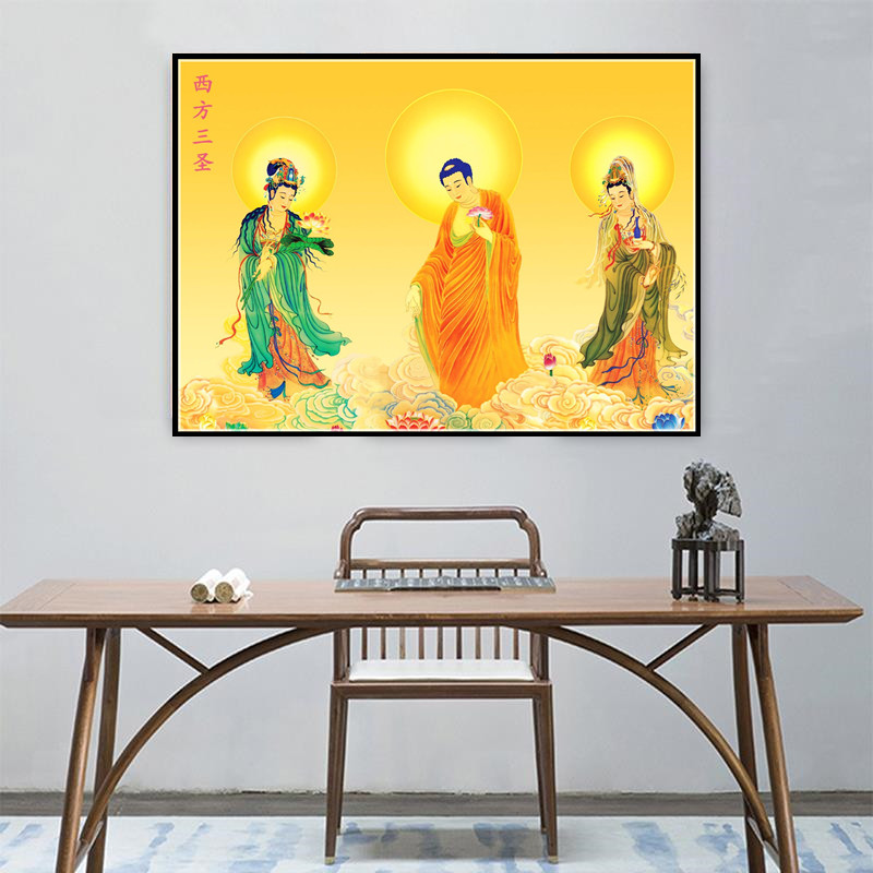 Buddha statue hanging painting home dedicated to Guanyin BodhisattBodhisattva Amitabha Bodhisattva mansion West Three Holy Statue hanging portrait photo frame