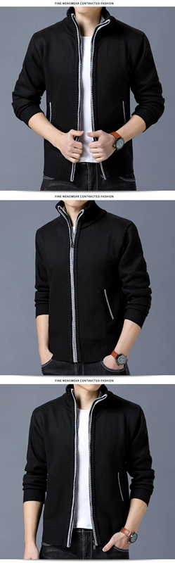 Playboy VIP Mùa Xuân và Mùa Thu Nam của Nam Giới Đứng Cổ Áo Cardigan Knit Cardigan Áo Len Áo Khoác