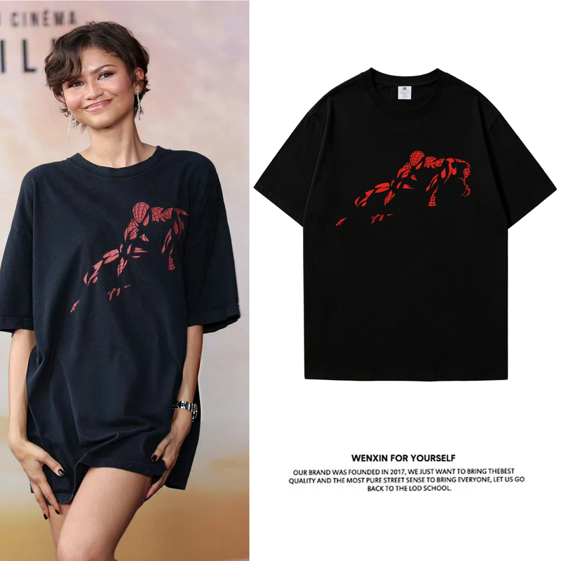 Spider-Man: into the Spider-Verse Zendaya Zane's Sister-Inspired Short-Sleeve T-Shirt, Summer Pure Cotton, Dutch Brother's Top