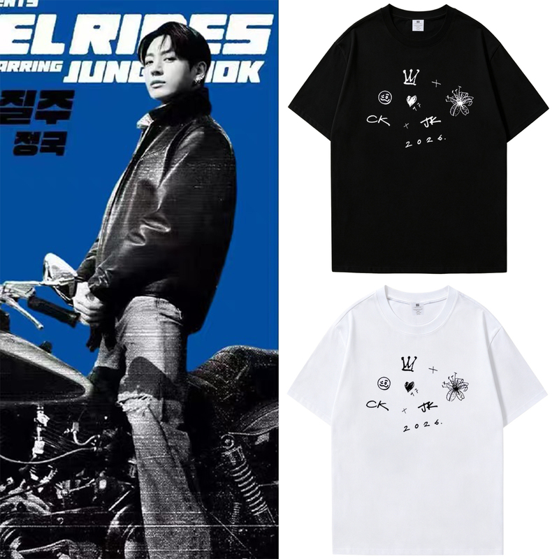 Bulletproof Bts Jungkook Fan Merchandise Same Style Short-Sleeve T-Shirt Pure Cotton Contrast Trim Loose Fit Clothing