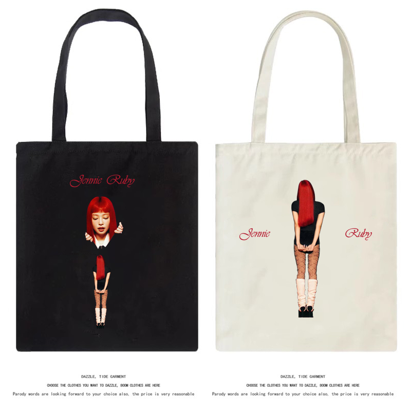 Jennie Kim's Same Album Ruby Merchandise Canvas Bag, Fashionable Shoulder Bag, Support Item, Tote Shopping Bag