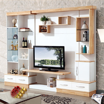 Nordic simple all solid wood against the wall multifunctional combination telescopic TV wall cabinet wine cabinet coffee table overall background wall cabinet