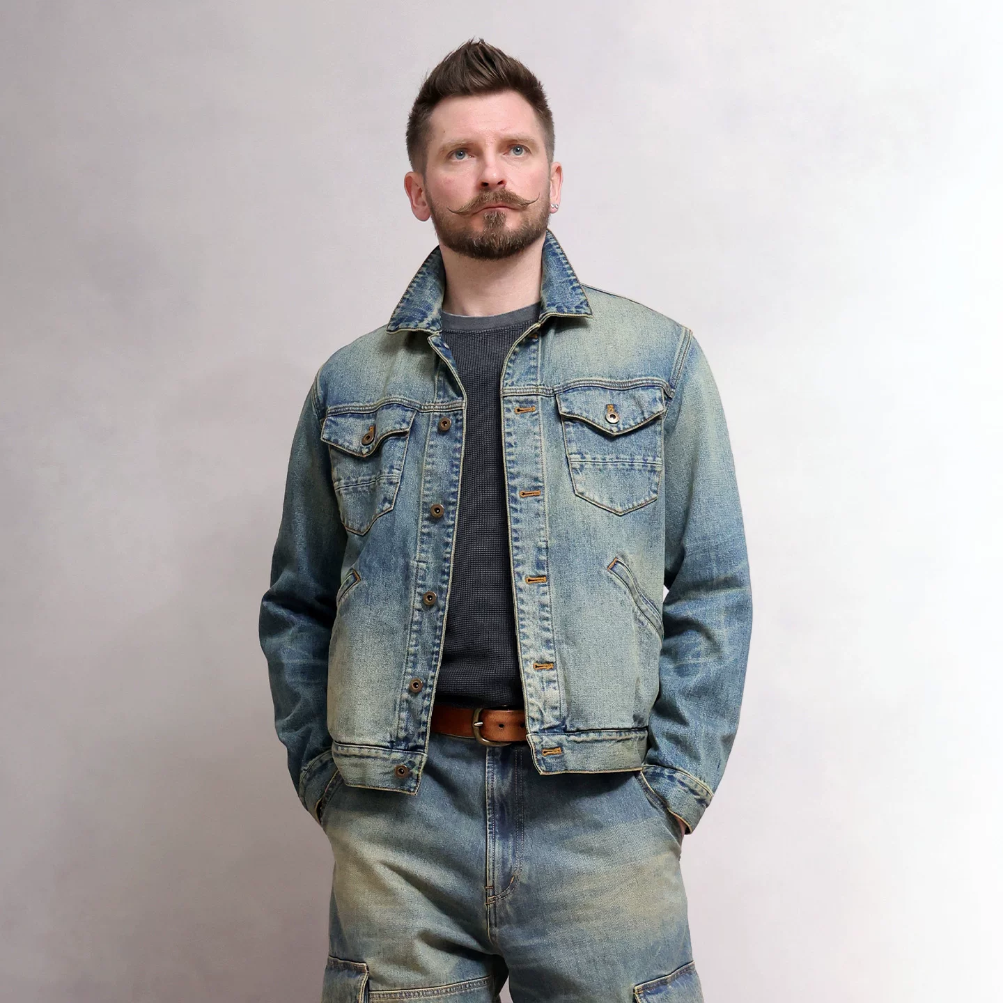 西里布 Japanese retro washing water used denim R608 work jacket men's Ami Kaji Norrl
