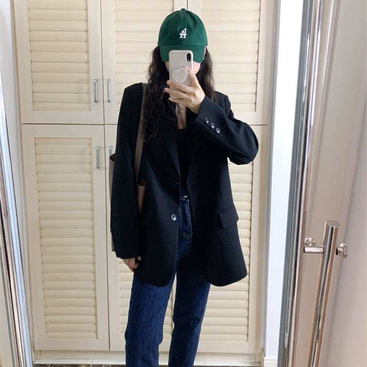 High-quality black suit jacket women's 2022 spring and autumn new Korean version loose retro casual slim small suit
