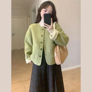 Woolen coat green short woolen coat for small people