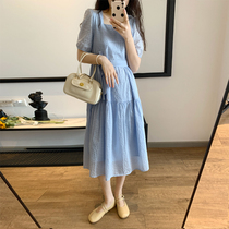 Foam sleeveless dress Summer 2022 new French style tea hysteria with slim temperament square collar with long dresses a word dress