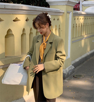 Fried Street Net Red Green Suit Jacket Woman 2022 Chunqiu New products Han version loose Conspicuer Casual One-grain buckle Western-style clothes