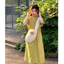 Clear Bunker Special Price Cotton Linen Dress Woman Korean version Closets Waist Display Slim temperament V Collar Foam foam sleeves Aging Long dresses
