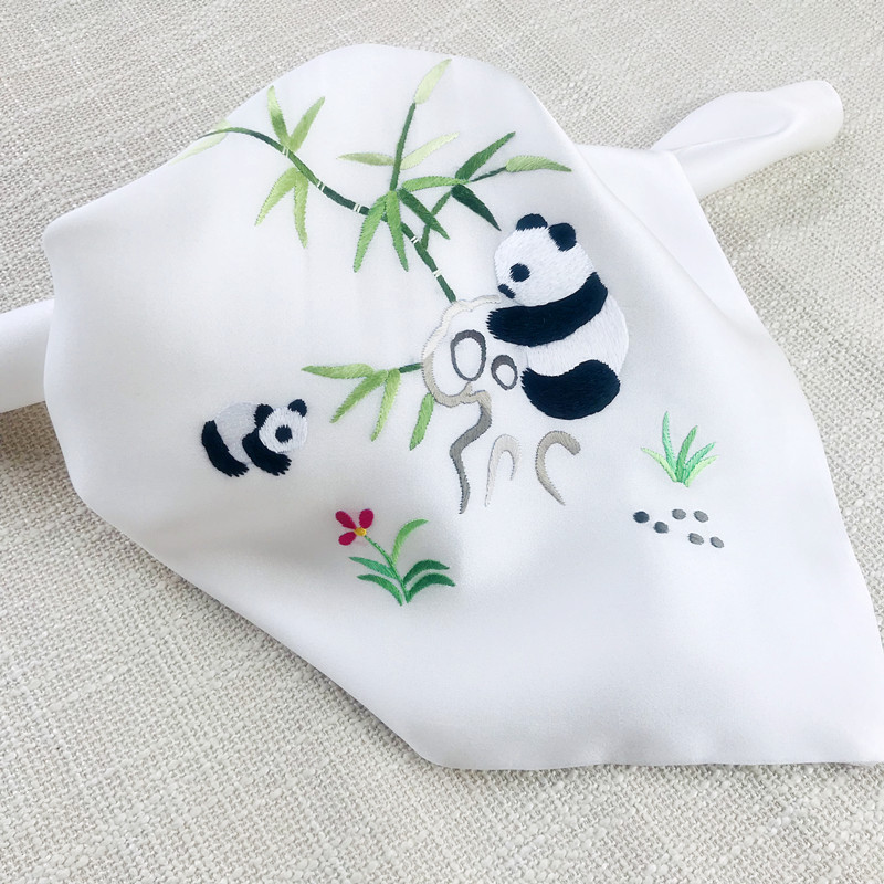 Original silk double layer Suzhou embroidery square hand-embroidered national treasure panda with gift box
