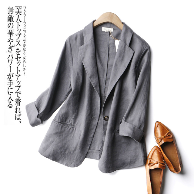 Unlock the new spring style of small suits. Solid color one-button linen suits, cotton and linen suit jackets for women