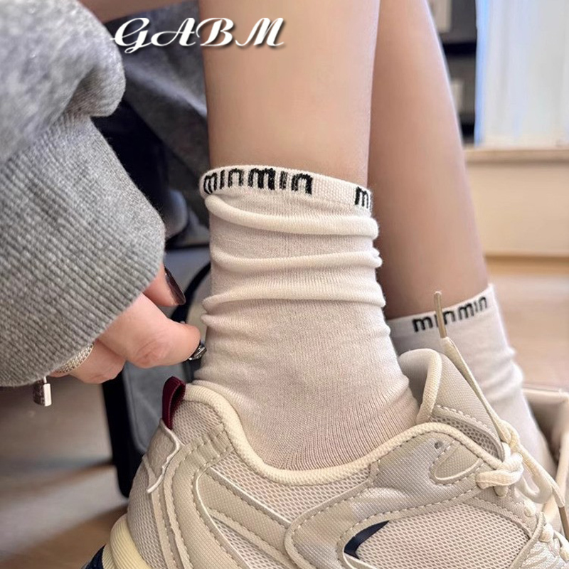 Japanese Miu Style Slouch Socks for Women, Summer Thin Fashionable Designer Runway Style Black and White Mid-Calf Socks, Gray Socks
