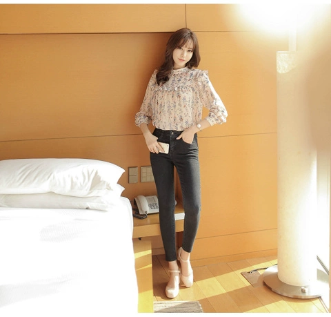 2018 mùa xuân mới áo sơ mi voan hoa nữ 3/4 tay áo Phiên bản Hàn Quốc áo sơ mi nữ tay áo in hoa - Áo sơ mi chiffon ren