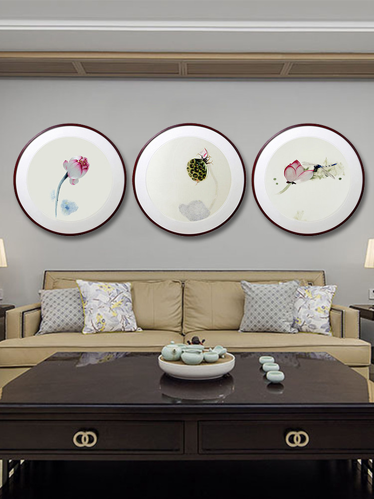 Golden Wu needle 1-4 silk handmade Su embroidery finished hanging painting Suzhou embroidery painting Living room entrance Chinese decorative painting Lotus