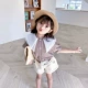 Cô gái búp bê cổ áo sơ mi nhấn màu đầu ngắn tay phong cách cổ điển phương Tây Phiên bản Hàn Quốc cổ áo lá sen lớn dễ thương quần áo trẻ em thủy triều cotton tinh khiết - Áo sơ mi
