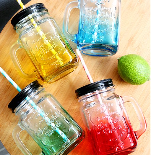 Mason Cup Cold Drink Cup Glass Gradual Color Drink Cup Cup Cup Cup Flavoring Yogurt Cup Can Stick Can Suction Tube