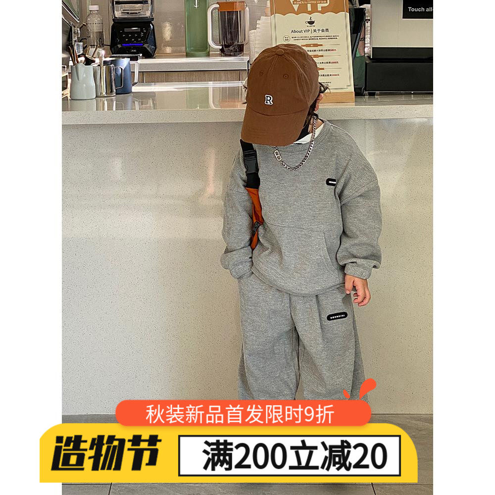 Boy Suit 2022 Spring Autumn Season New Foreign Pie Children's Pants Thick Cotton T Short Sleeve Suit Fried Street Handsome Boy Clothing