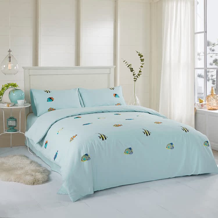 Màu xanh cá nhiệt đới, thêu tay denim IKEA đơn giản và phong cách bông chăn thêu khăn trải giường vật - Quilt Covers chăn ga gối đệm màu hồng